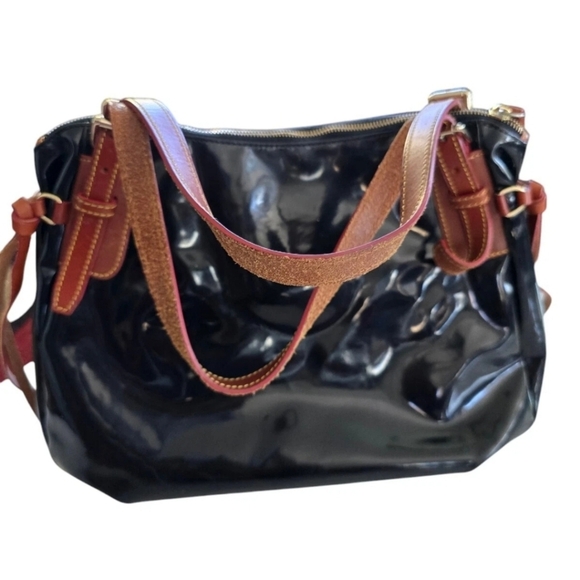 VTG Dooney & Bourke Satchel Handbag Patent Leather Black Nina Large Y2k - Picture 2 of 14